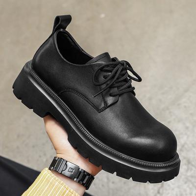 Derby Shoes Men's Senior Sense 2025 Spring New Platform Heightening Leather Shoes Young Trendy Brand Commuter Black Big Head Shoes