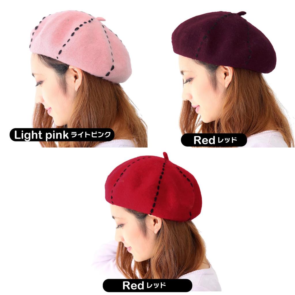 Wool Basque Kids Numbered Wine [Drection] Women's Beret, Hand-Stitched Beret, Autumn/Winter, Felt, TGY-003 (JP, Sizes, 56.0 cm, 57.5 cm, Red)