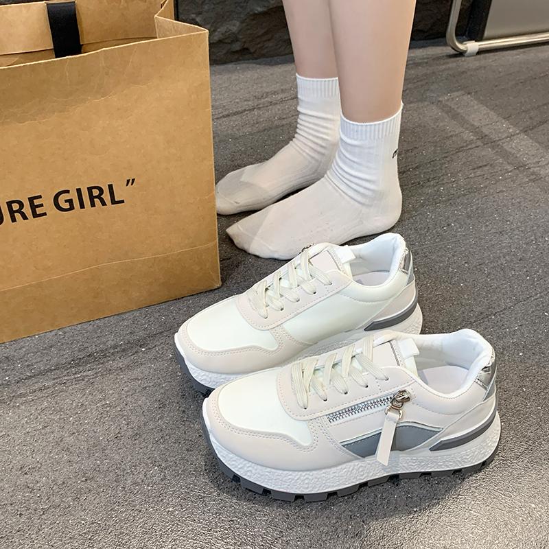 

Shoes Women 2026 Spring Autumn New Sports Shoes Fashion Round Head Front Strap Color Blocked Anti Slip Low Cut Casual Shoes 36 серый