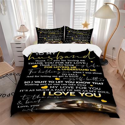 3PCs Wedding Anniversary Message Design Cover Set, Breathable Fabric(1 Duvet Cover + 2 Pillowcases) (Without Quilt) Yy250911190