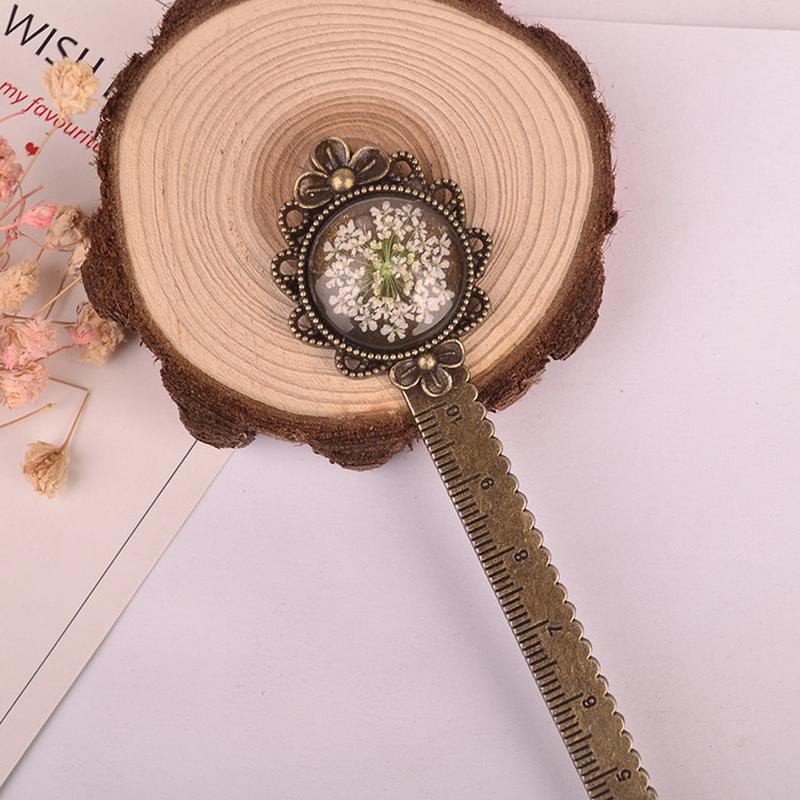 1 Piece Creative Retro Metal Bookmark Ruler Colorful Flower Bookmarks