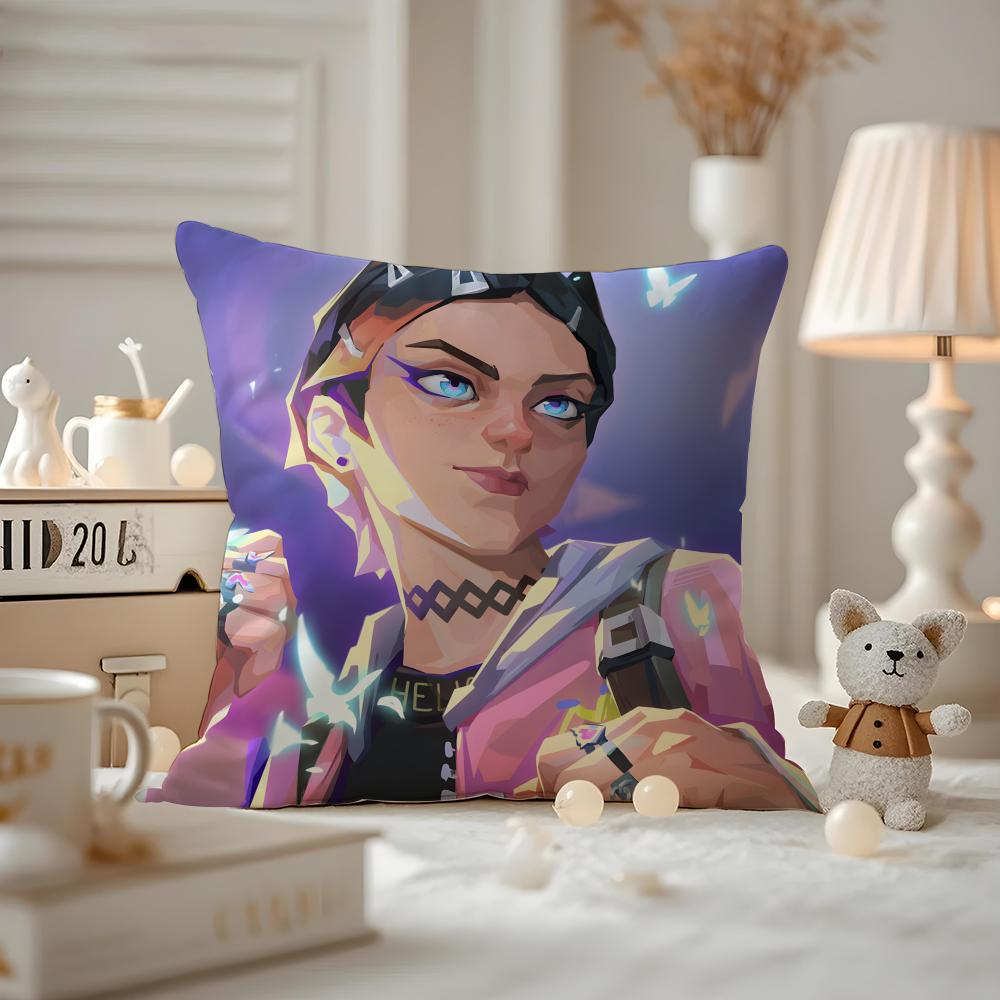 HOT Game VVALORANT Cushion Cover Antidustmite Pillowcase Invisible Zipper Silky Short Plush Sofa Cushion Cover