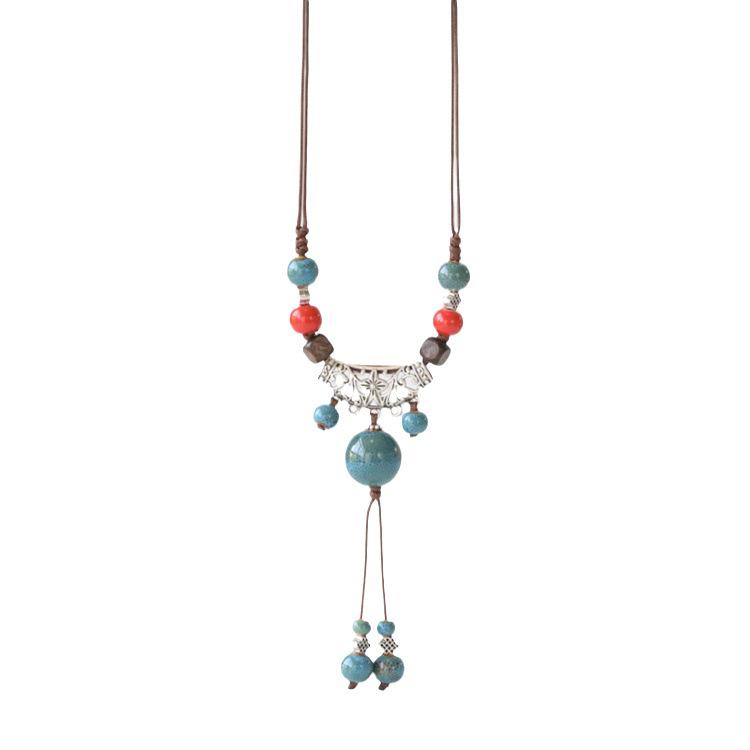 Vintage Style Ceramic Sweater Chain Necklace: Handmade Chinese-Inspired Long Necklace for Women
