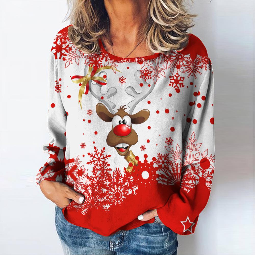 Christmas Women's T-shirt Autumn O-neck Sweater Snowman Print Long Sleeve Female Harajuku Streetwear Oversized Clothing For Lady