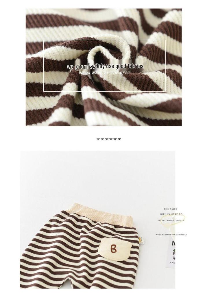Spring Newborn Cartoon Pants - Unisex Korean Style Striped Casual Wear