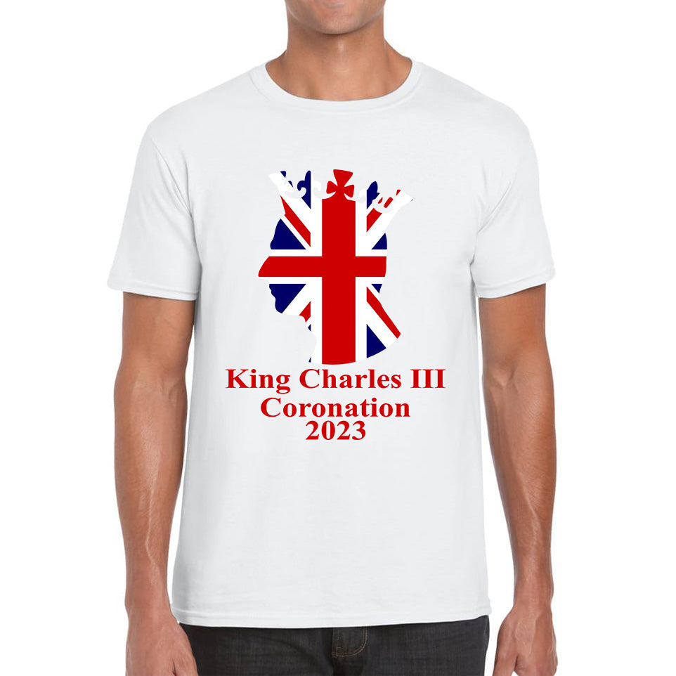 King Charles III Coronation 2023 United Kingdom King of England Royal Crown CR III His Majesty Mens Tee Top L