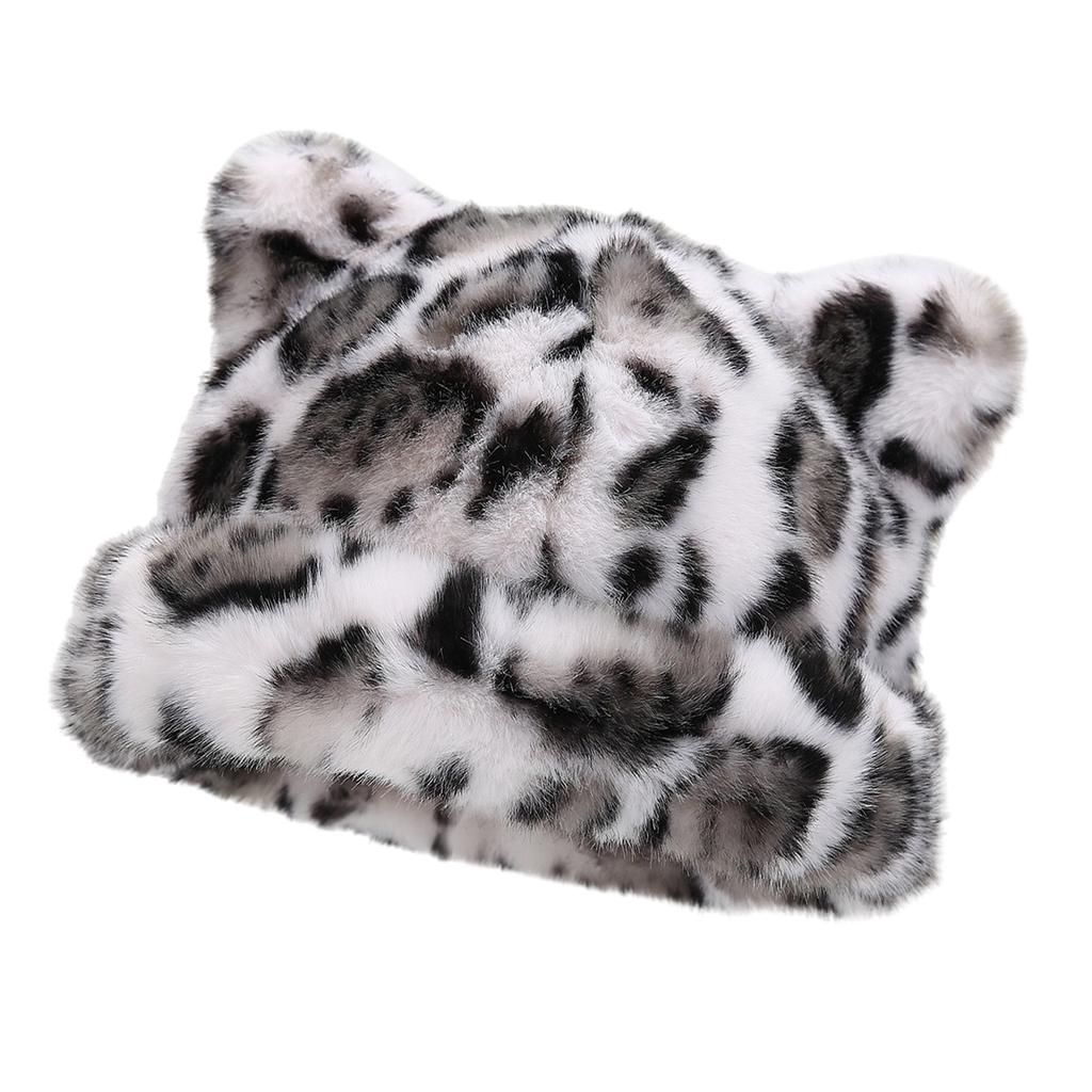 Oversized Kitten Hat with Ear Leopard Print Skiing Hat Furry Hood Cartoon Photo Props Outdoor Head Wrap for Halloween