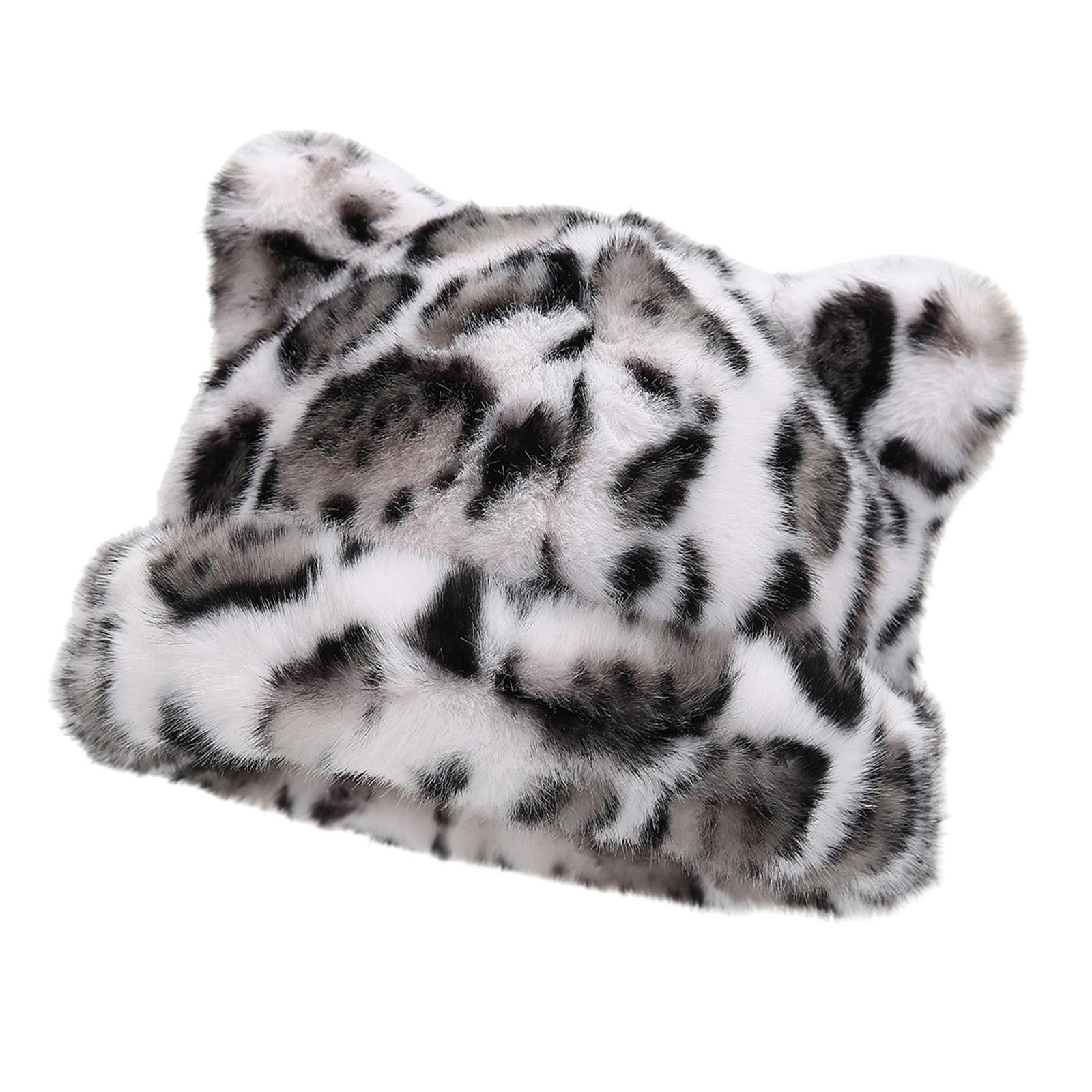 

Oversized Kitten Hat with Ear Leopard Print Skiing Hat Furry Hood Cartoon Photo Props Outdoor Head Wrap for Halloween B