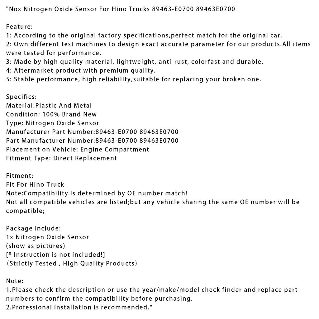 Nox Nitrogen Oxide Sensor For Hino Trucks 89463-E0700 89463E0700