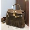 European and American Retro Suede Fringed Keli Bag 2025 New Autumn and Winter Leather Women's Bag Lock Fashion Portable Shoulder Bag