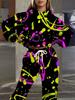Europe and America 1116 New Fashion Casual Sports Hooded Flower Printed Sweater Set