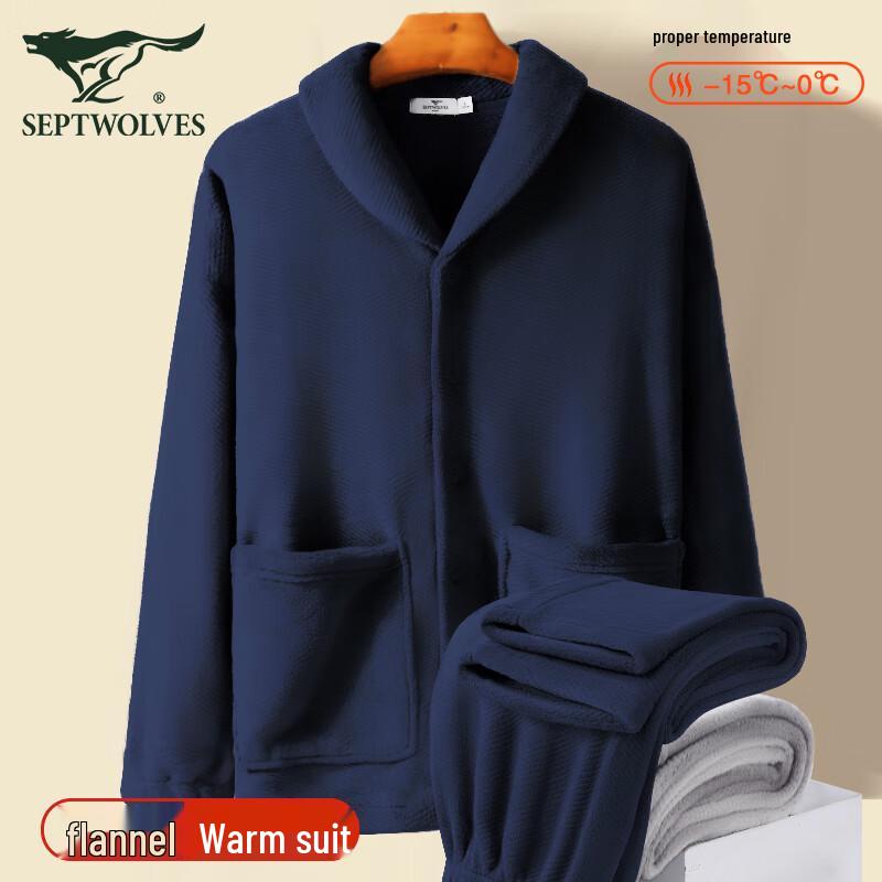 Qipilang Men s Coral Fleece Warm Loungewear Pajama Set L