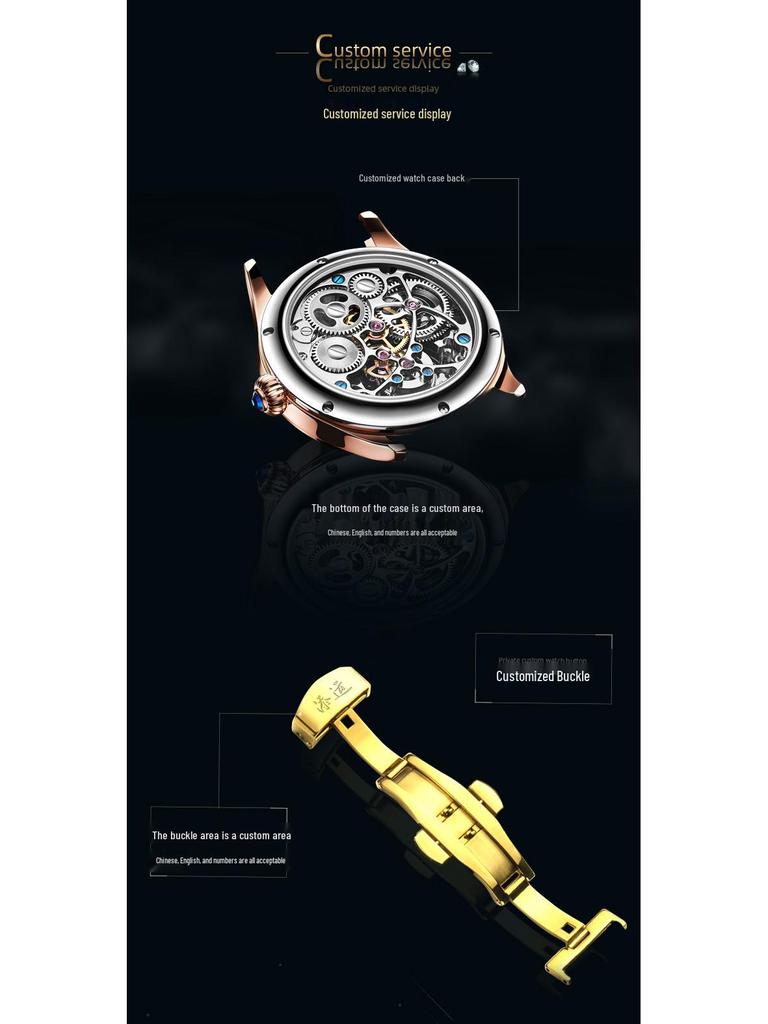 Men's Swiss Movement Waterproof Mechanical Watch with Diamond-Set Skeleton Design and Leather Strap
