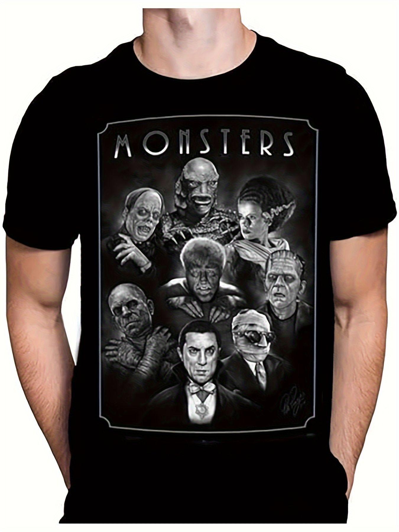 Classic Horror Monsters TShirt Frankenstein Dracula Wolfman Mummy Invisible for Vintage Print Soft Cotton Blend Loose S