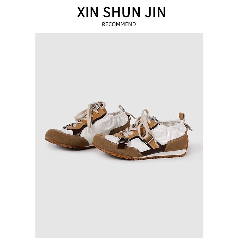 Zhao Zhaoyi of the Same Style~ Platform Leather Retro Red Forrest Gump Shoes Round Head Casual Shoes Women's Training Shoes Sports Shoes