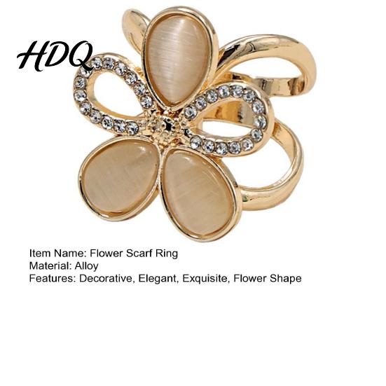 Diamond Scarf Pin Rhinestone Flower Ring for Women Elegant Alloy Five-petal Floral Metal Buckle Buckle Smooth T-shirt Ties Clip Silk Scarves Shawls