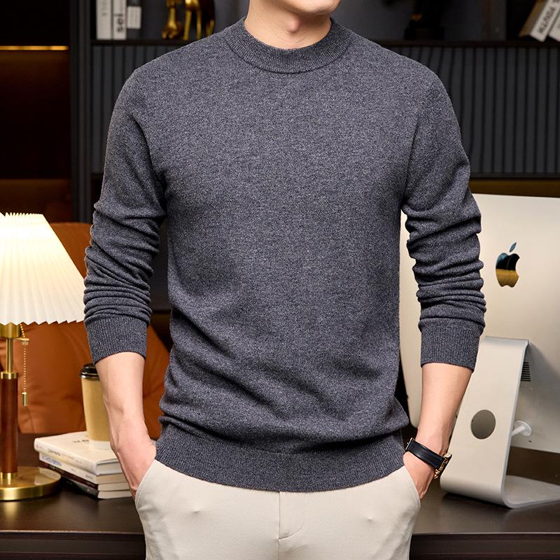 Men’s Autumn-Winter Pure Wool Machine Washable Sweater, Thickened, Half-High Collar, Warm Base Layer