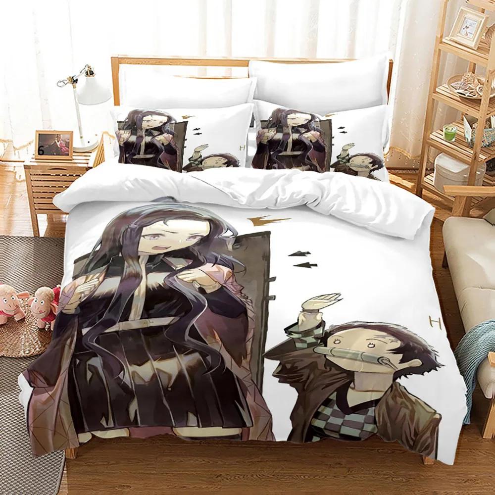 Demon Slayer Anime Bedding Set 3d Duvet Cover Sets Pillowcase Bedclothes Home Textile Cartoon Twin Queen King Size Kids Gift
