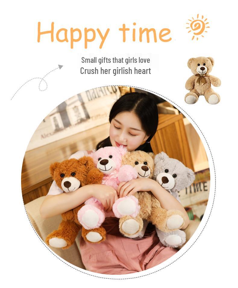 Adorable Seven-Color Teddy Bear Plush with Ribbon - Perfect Claw Machine Prize or Small Gift