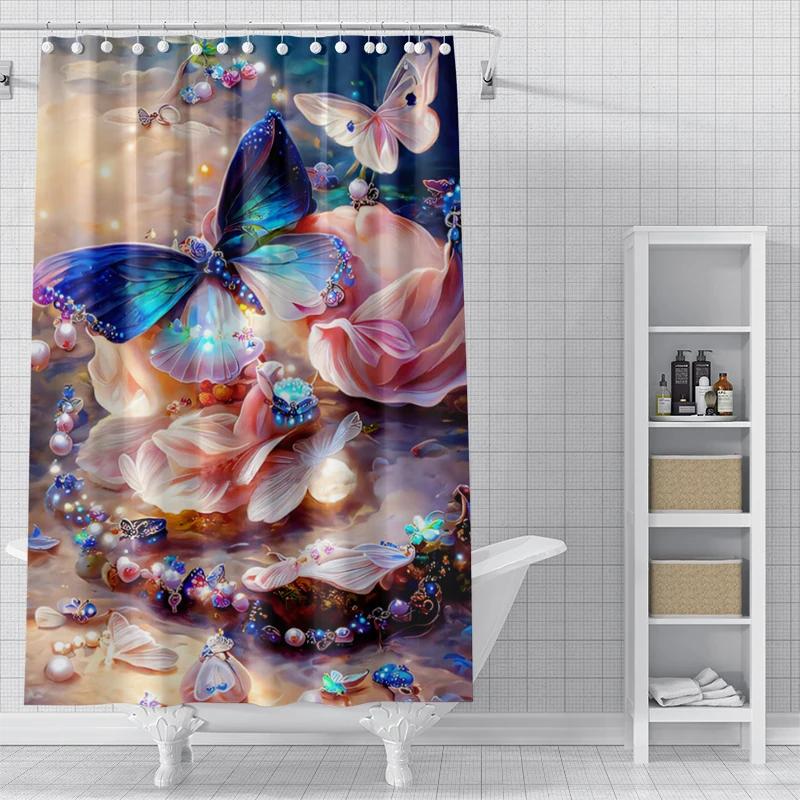 

Butterfly Home Shower Curtains For Bathroom Waterproof Fabric Natural Animal Style Bathroom Curtains Modern Shower Curtain W60H190(CM)-1 Pcs