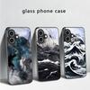 Abstract Modern Waves For iPhone 17 Air 16 E 15 Plus 14 Pro Max 13 12 mini 11 5 6 7 8 Plus XR XS Max SE Black Glass Phone Case