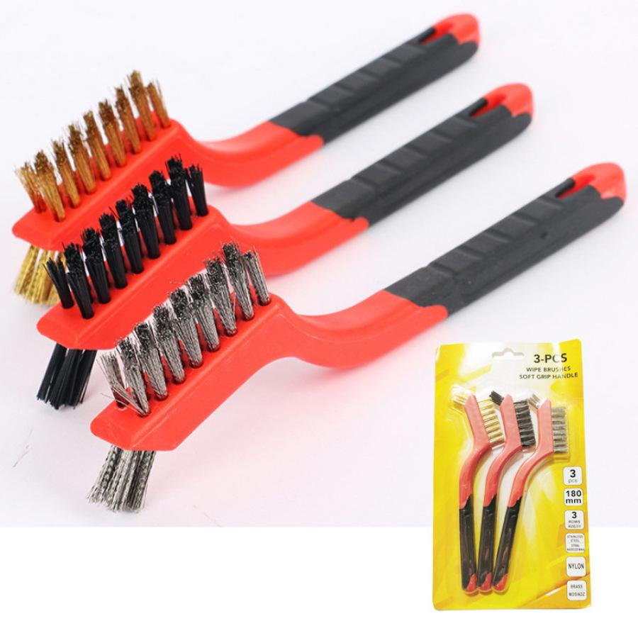 Double-Headed Wire Brush Set: Steel, Copper, Nylon for Rust and Crevice Cleaning