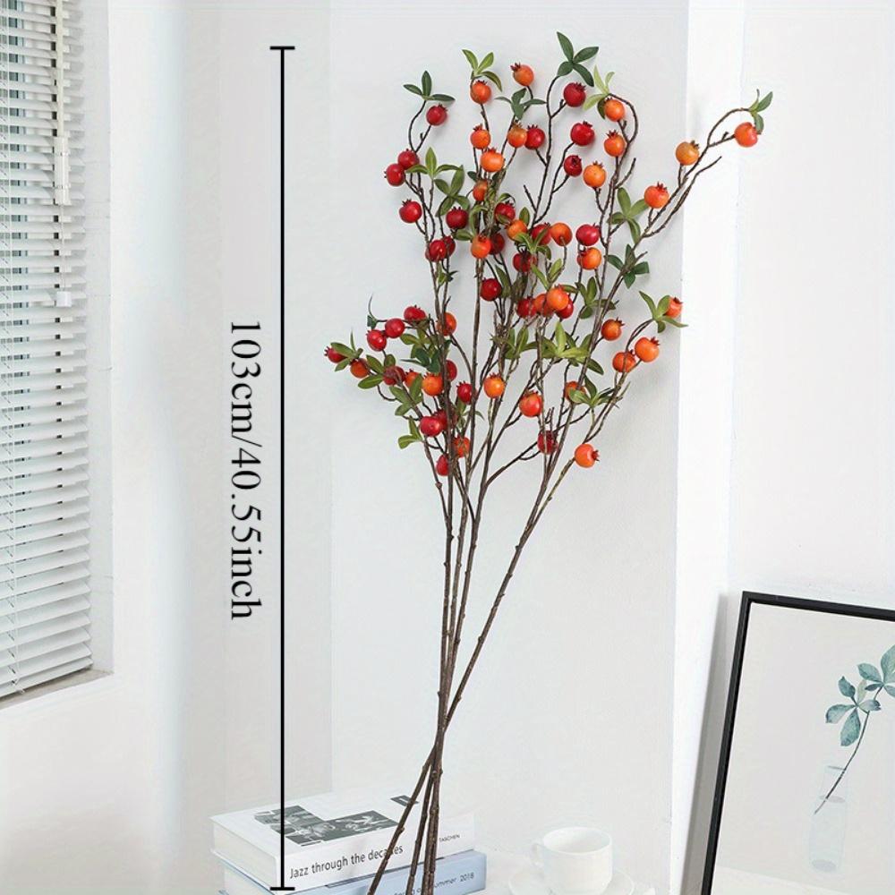 3 Piezas Ramas de Granada Artificiales Tallo Plantas de Verdor Falsas de Plástico para Decoración del Hogar Oficina Restaurante Boda Jardín Patio Escaparate Tienda Decoración de Habitación