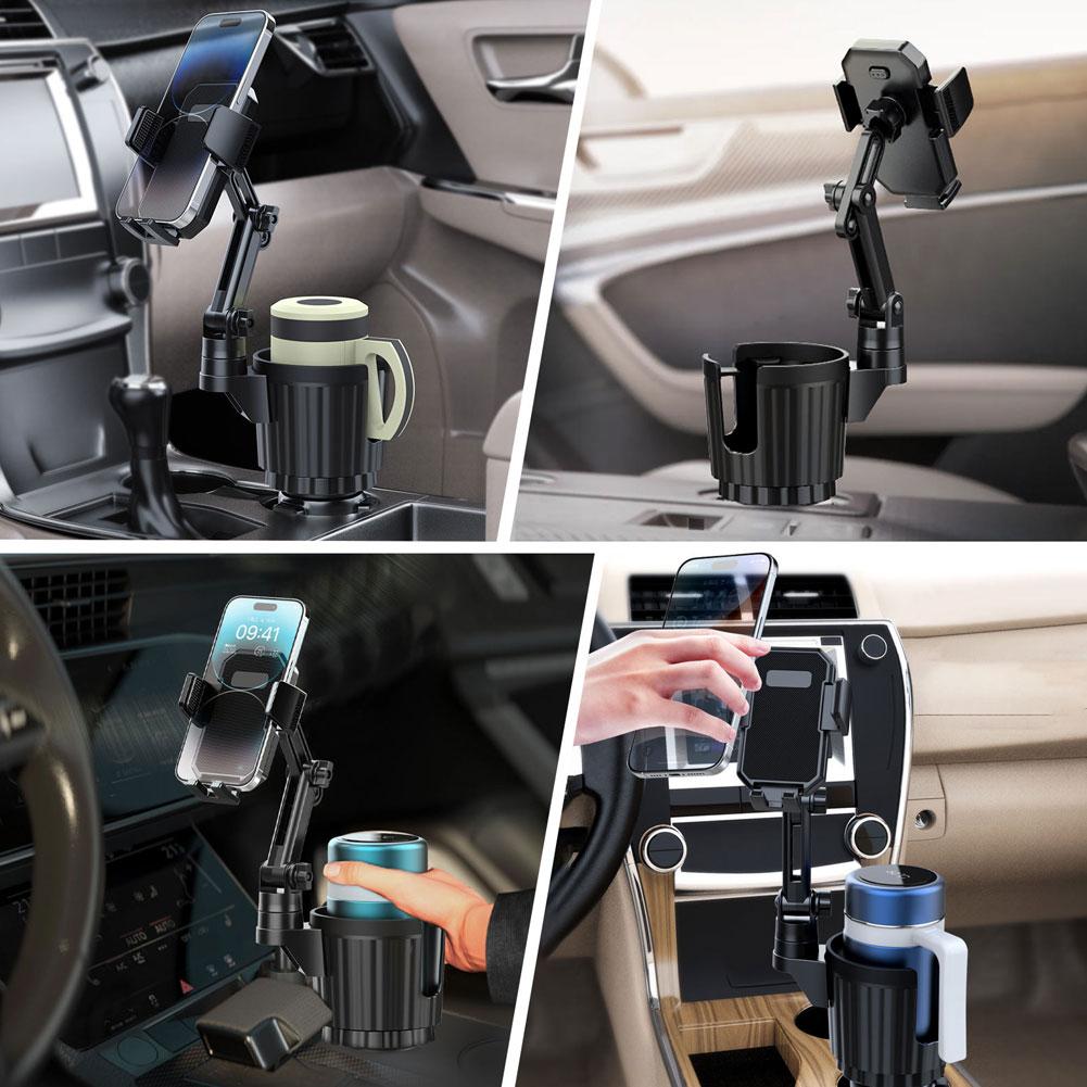 2-in-1 Car Cup Phone Mount With Adjustable Base 360-Degree Phone All Holder Travel Car Rotation Holder Smartphones Phone G4B5