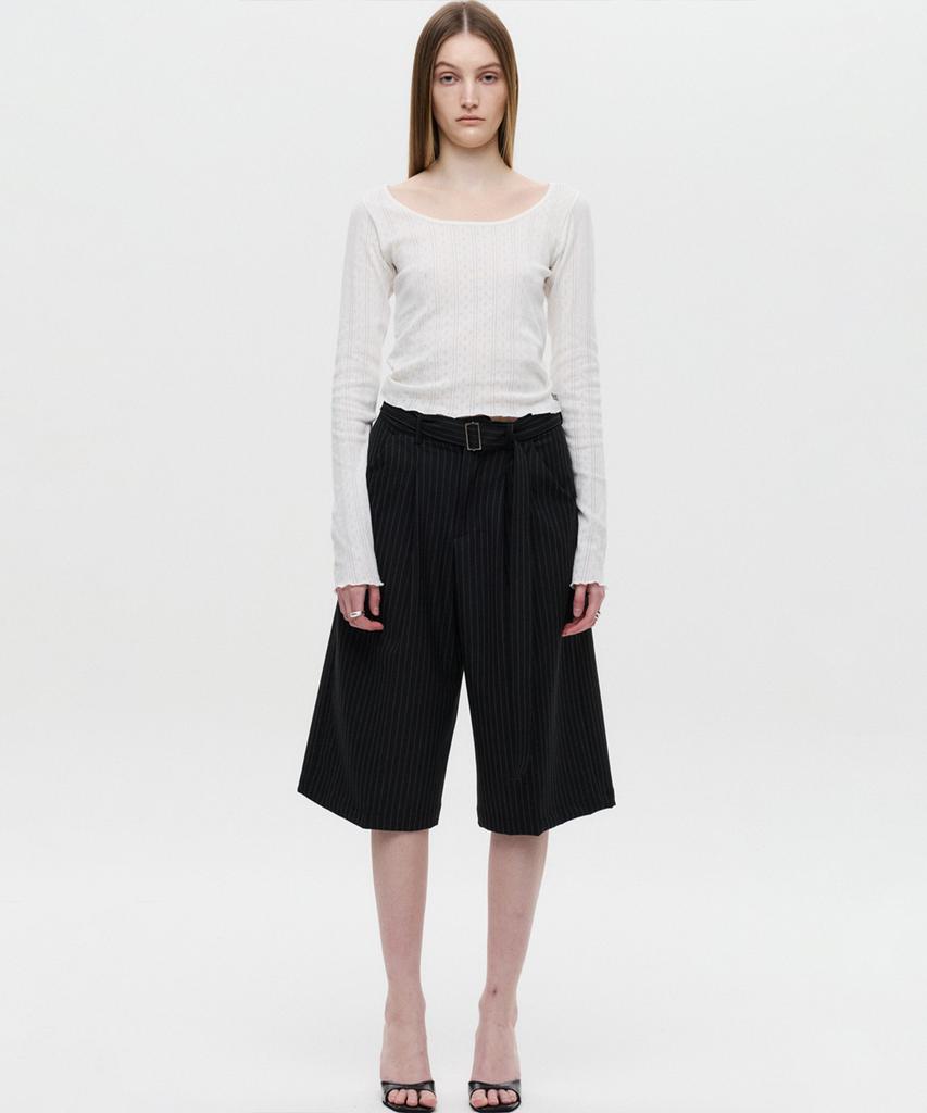 Diaeneseualumeon Belted Striped Bermuda Slacks Black