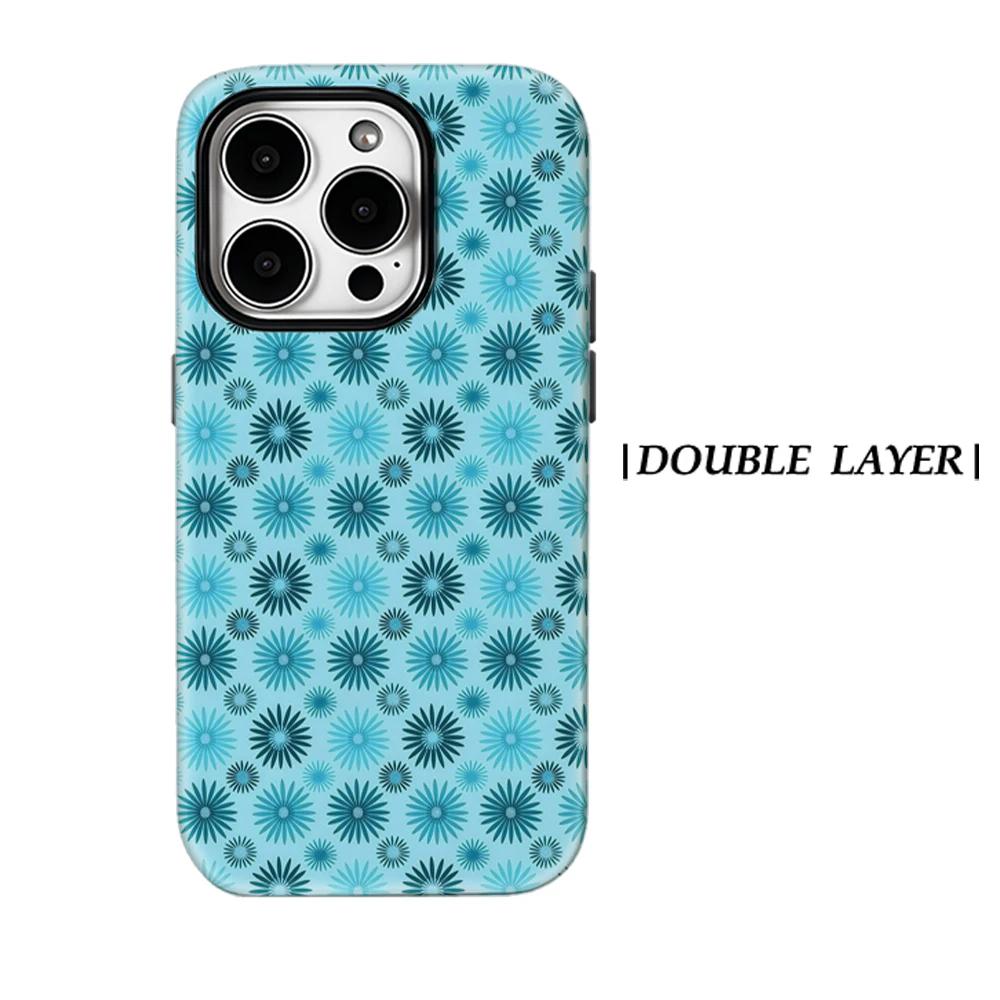 

Light Blue Flowers Phone Case for IPhone 17 16 15 14 13 Pro Max Plus for Magnetic Single Double-layer Tough Case For iPhone 13 Pro Max
