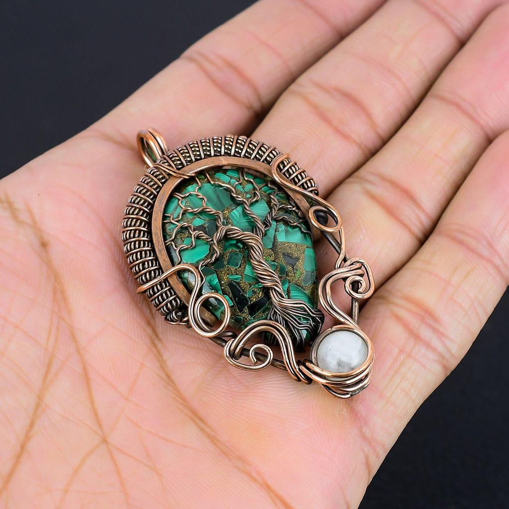 Copper Malachite Jewelry, 999 Copper Wire Wrapped Pendant Handmade Gemstone Jewelry, Gifts For Wife Brand New Pendant