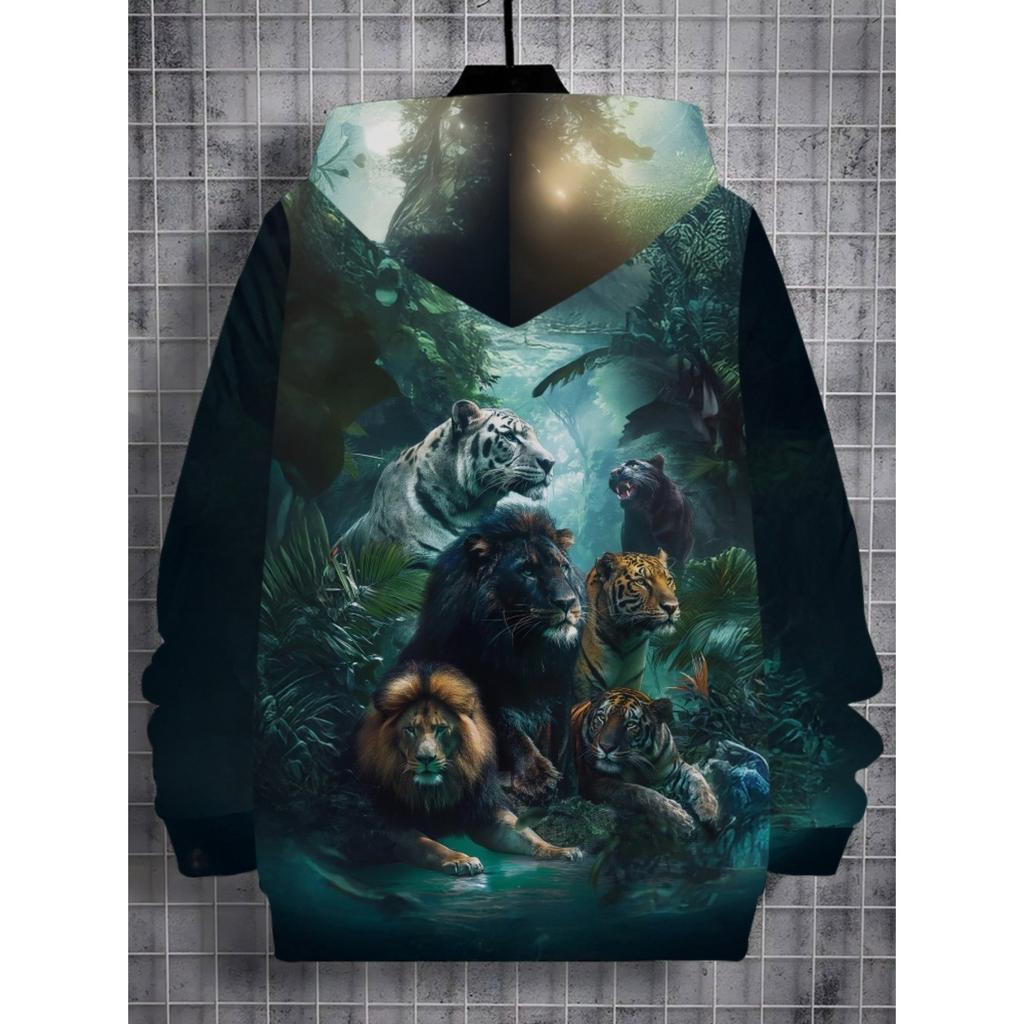 Tiger, lion, leopard patterns, hooded sweaters for birthday parties, fashionable children's fashion, young adventurers