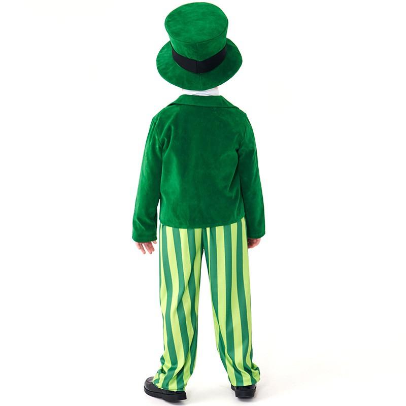 Grünes Leprechaun Kostüm für Kinder Halloween Party Irisches Feen Outfit Mit Kleeblatt Spitze Blazer Anzug