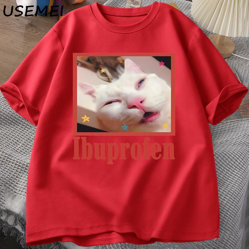 Ibuprofen Cat Meme Tshirt Funny Cat Graphic Tee Cute Cat Lover Cotton TShirt Casual Funny T Shirts Unisex Oversized Tshirt Tee XL