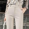 Womens High-Waisted Straight Fit Trousers Slim Nine-Quarter Pants Office Chic Workwear Lightweight Stretchable Formal Pant
