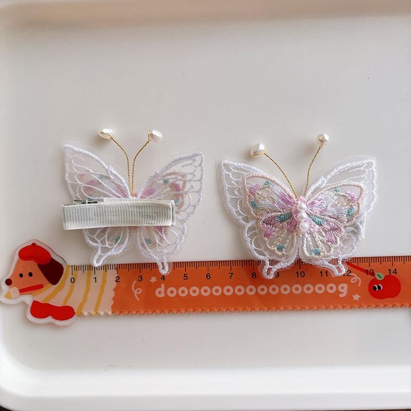2pcs/set Retro Embroidery Butterfly Hair Clip for Baby Girl Mesh Sweet Peal Kids Hair Pin Fashion Hair Acccessories Headwear