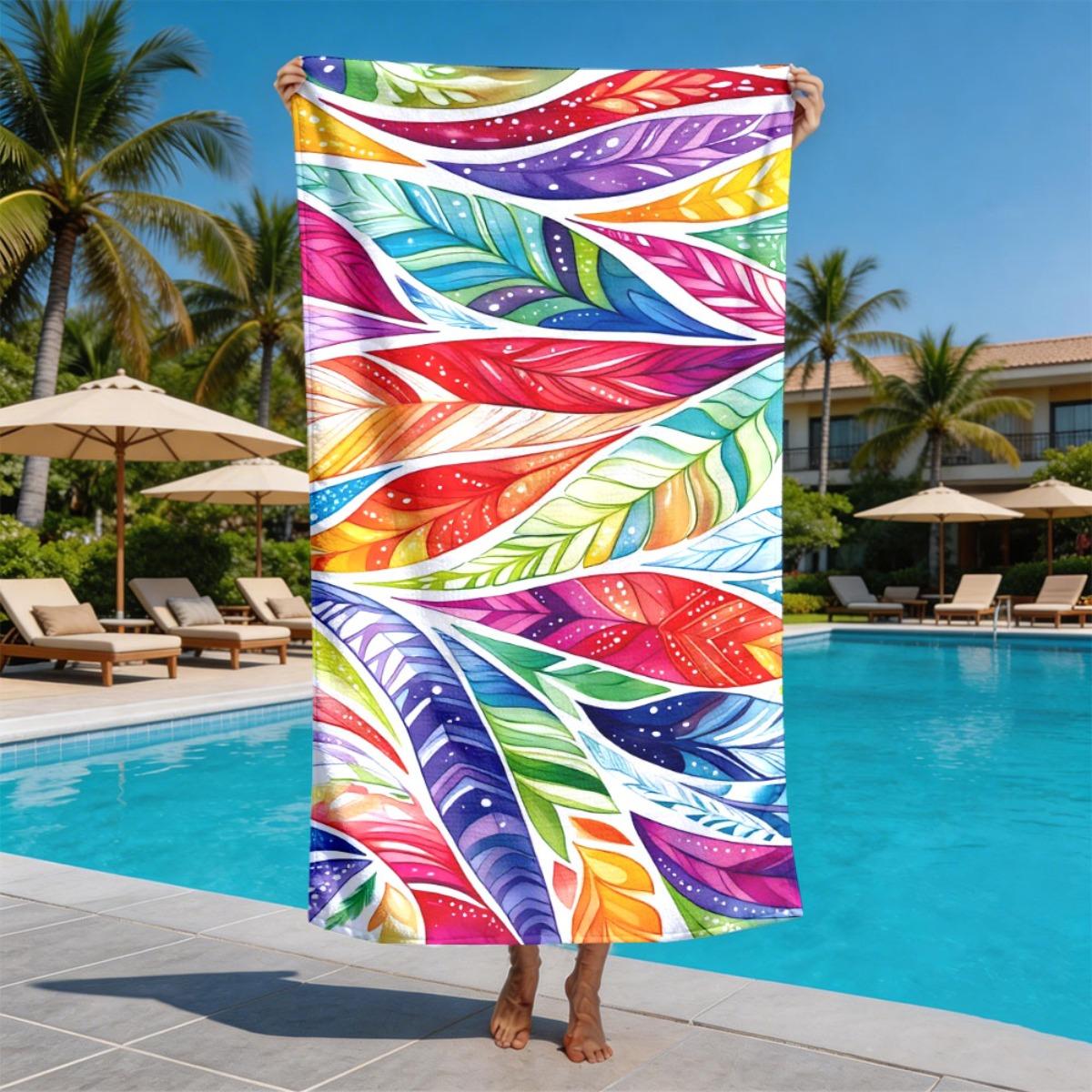 

Watercolor gradient feather theme polyester microfiber beach towel is highly absorbent, suitable for swimming and beach outings W40*H60(CM)