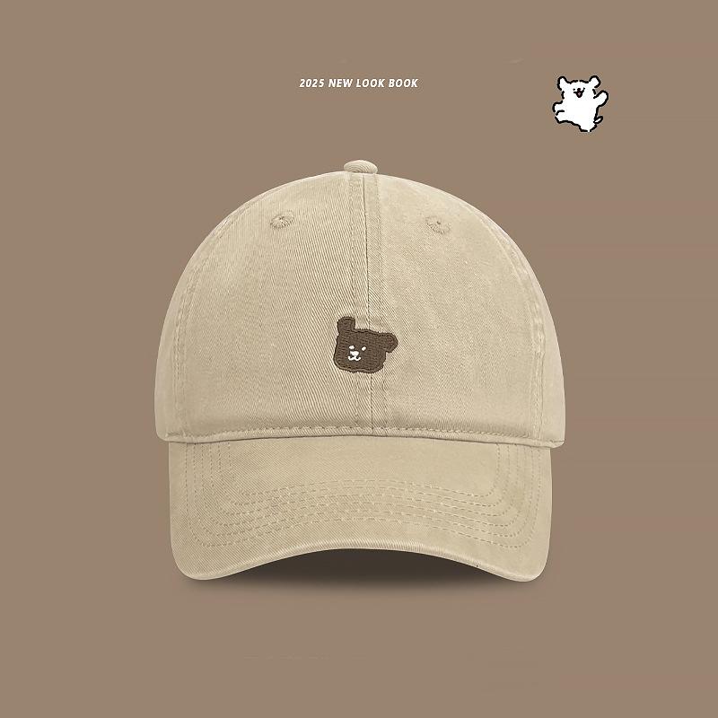 Retro Puppy Embroidered Baseball Cap Female Big Head Circumference Showing Face Small Couple Peaked Cap Wide Brim Versatile
