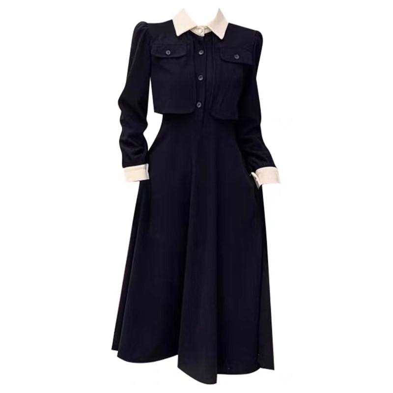 [Original Practice] Early Autumn Black Dress Children Xiaoxiang Hepburn Style Waist and Thin Dress with a Whole