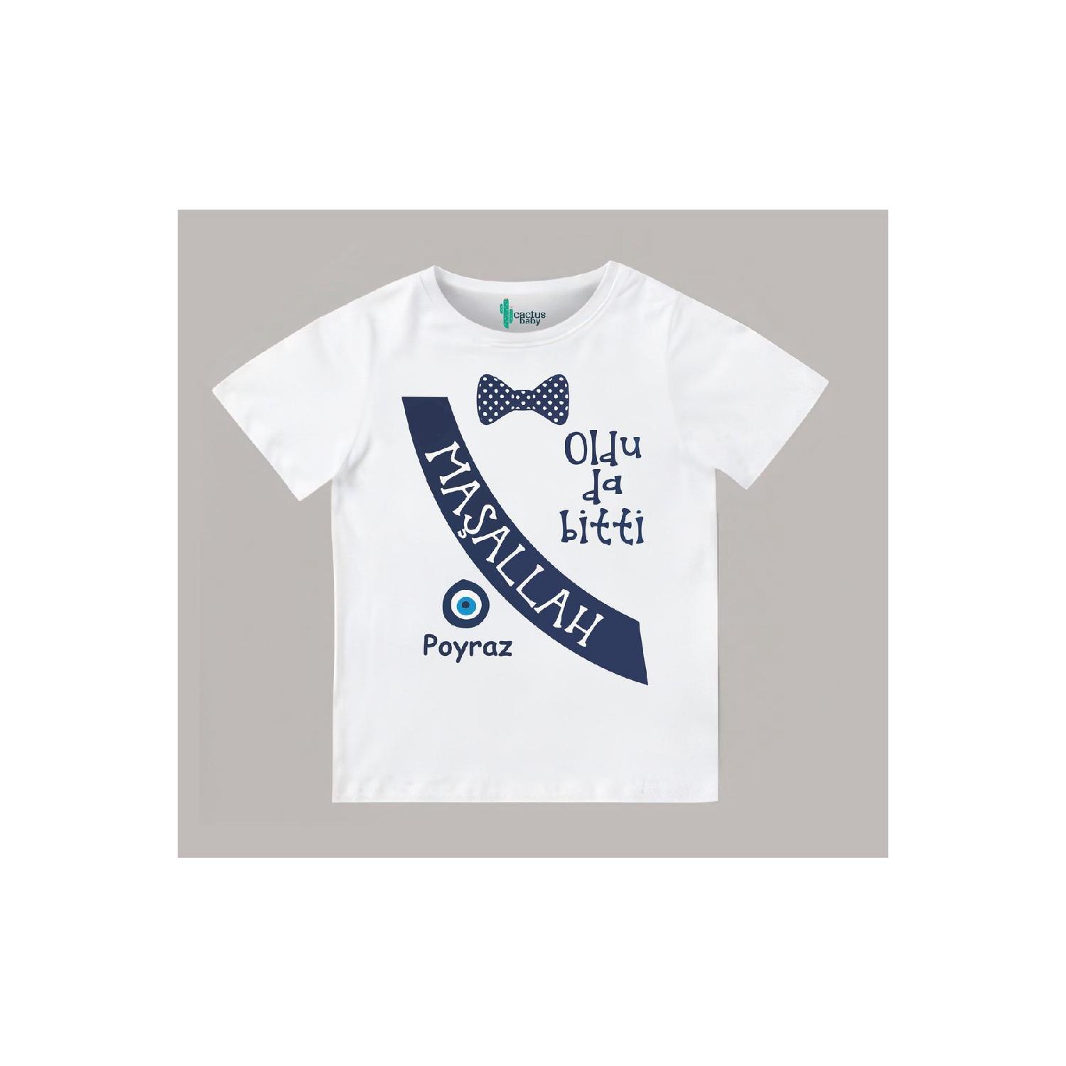 

Футболка с изображением имени ребенка кактуса для обрезания 1 Yaş белый