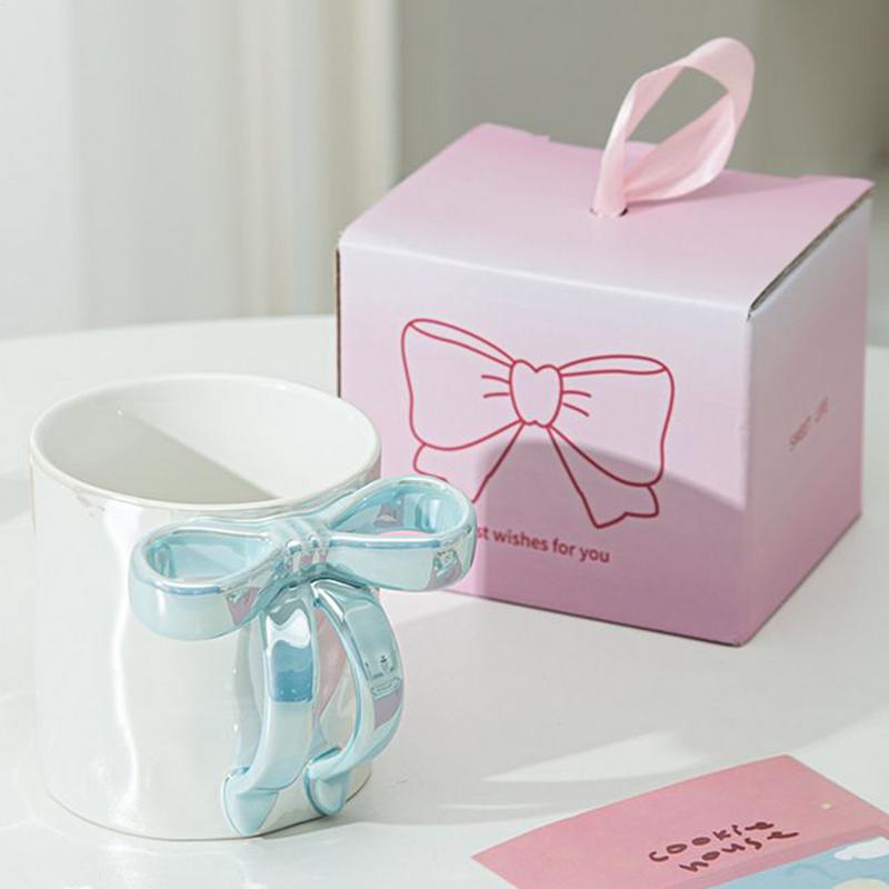 Ceramic Coffee Cup 12oz Elegant Bow Tumbler With Ergonomic Grip Multipurpose Drinkware For Latte Hot Cocoa Beverage Water Orange