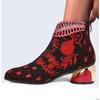 Large Size Women Vintage Ethnic Style Shoes Chunky Heel Embroidered Short Boots