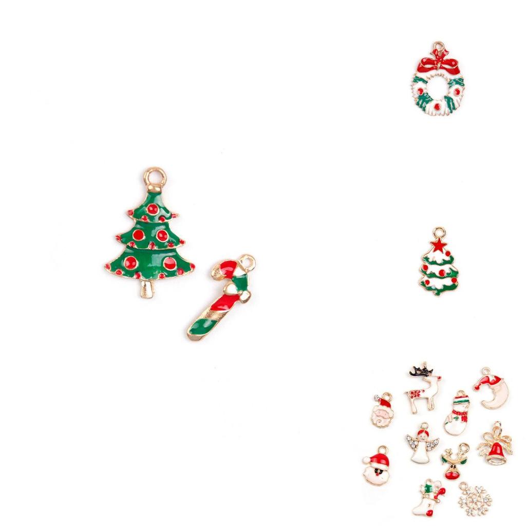 Festive 19pcs Metal Alloy Mixed Christmas Charms Set With Colorful Designs