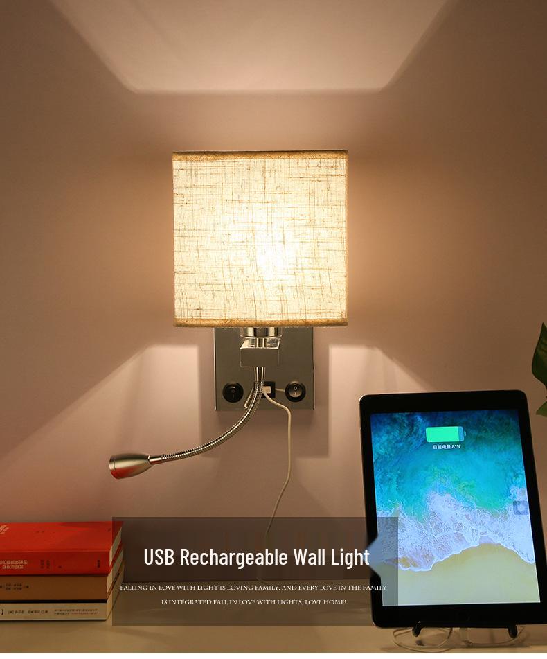 USB Charging European Style LED Wall Lamp for Indoor Use - Ideal for Hotels and Bedrooms