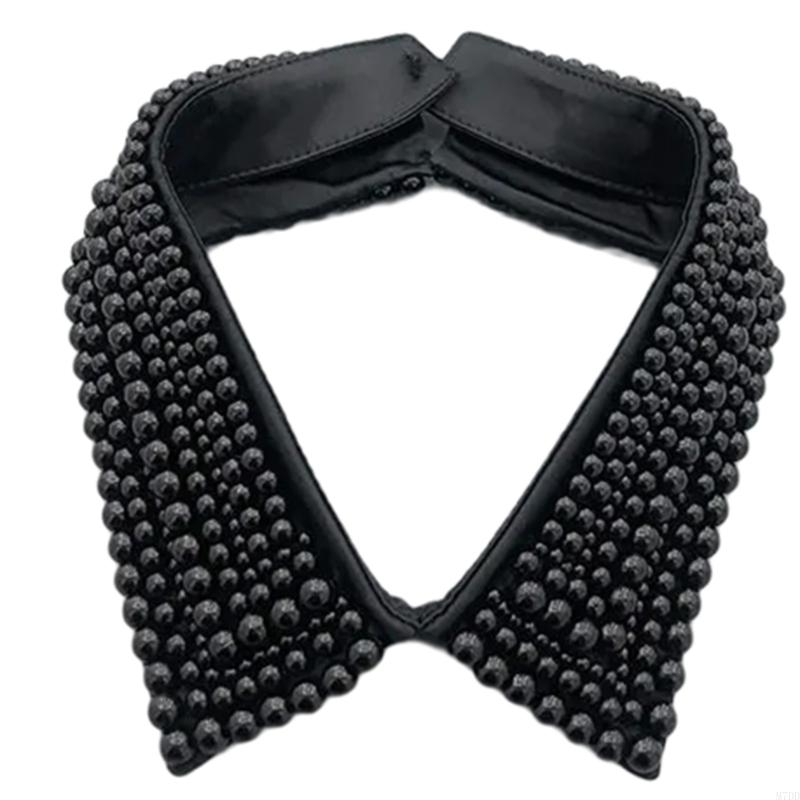 M7DD Fashionable Imitation Pearls Beaded False Collar for Women Casual Formal Wear Detachable Choker Shirt Insert Collar Lapel