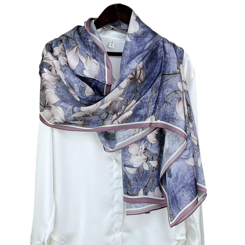 Silk Crepe Satin Long Silk Scarf Female Soft Temperament Versatile Chinese Mulberry Silk Sunscreen Shawl Scarf