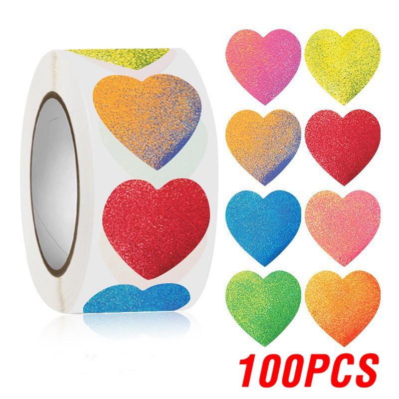 100-500pcs Color Valentine's Day Heart Sticker 1inch Birthday Party Gift Packaging Seal Sticker Baking Label