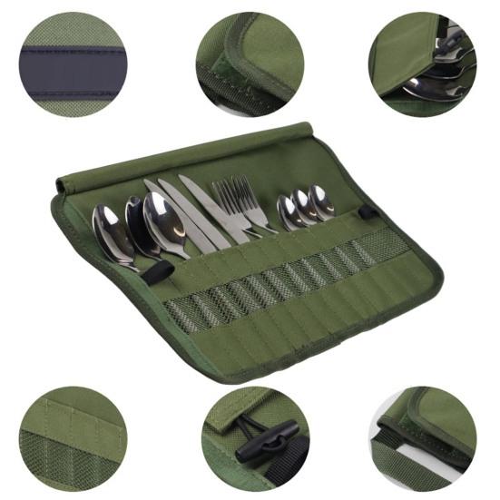 Outdoor Cutlery Storage Bag Dust-proof Portable Travel Camping Picnic Chopstick Fork Spoon Utensils Organizer Roll-Up Bag