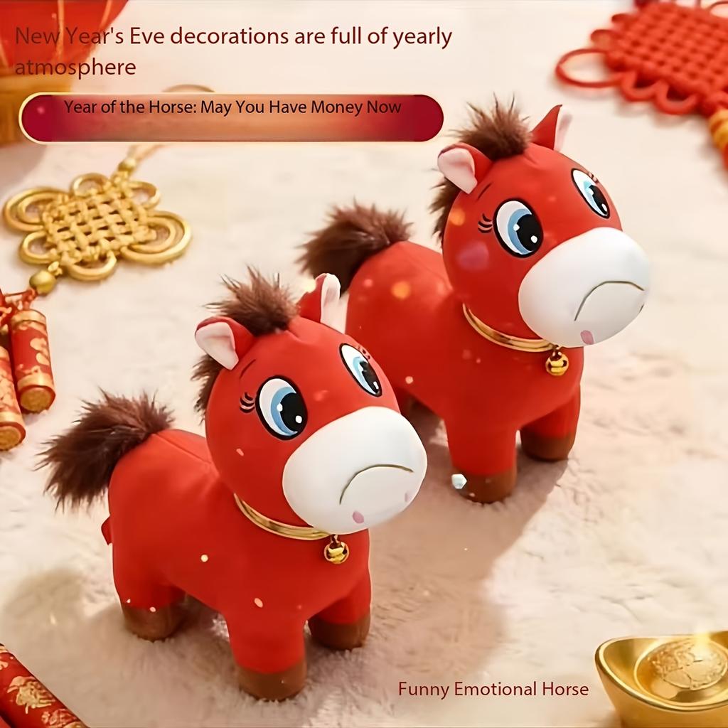 2026 New Red Crying Horse Lucky Pet Plush Toy, the perfect New Year's pet gift, cute big-eyed horse, soothing and an ideal companion.