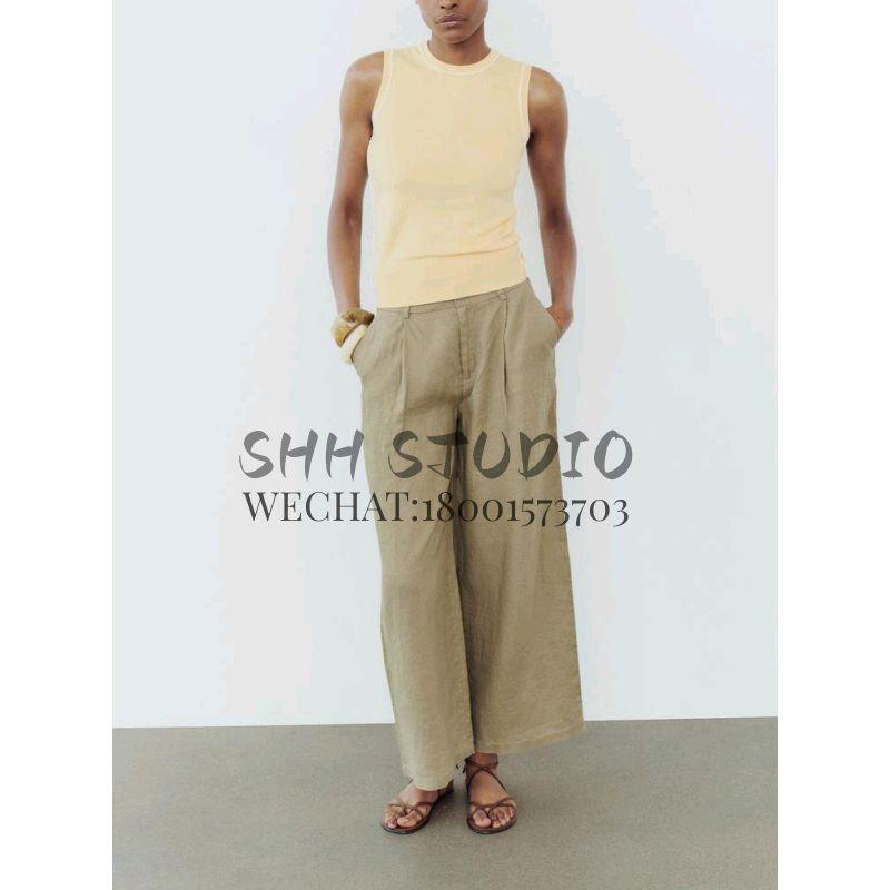 Spring New Arrival Fashion Casual Vest round Neck Straight-leg Slim-Fit Contrast Colors Trim Plain Stitch Tops 8851008